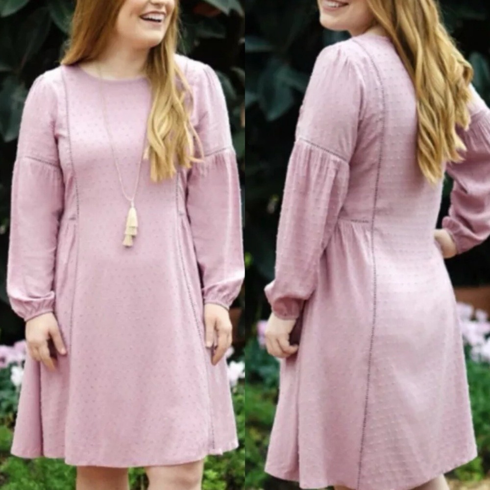 Matilda Jane Turn On The Charm Purple Pink Swiss Dot Sheath Peasant Dress Boho S
